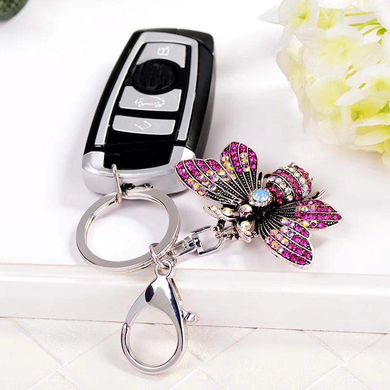 EASYA Rhinestone Bling cristal mariposa insecto llavero clave titular 3 colores de aleación de Metal de Chaveiro clave Llaveros