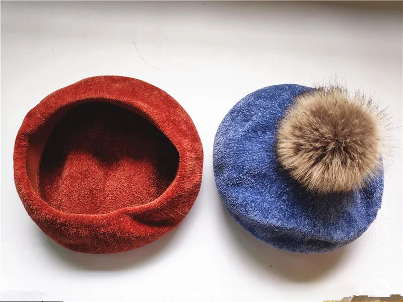 Зимние детские шерстяные мягкие береты, осенние женские повседневные береты из полиэстера с меховым помпоном, шапки Gorras