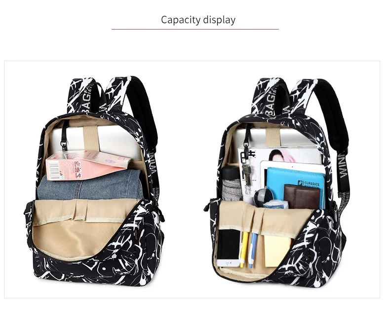 Модный водонепроницаемый женский рюкзак, черный, персонализированный, с принтом, женский, большой, вместительный, для путешествий, для ноутбука, ранец