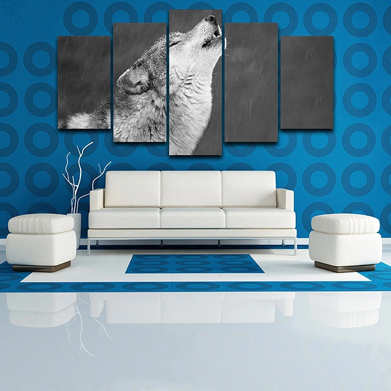 

Framed Modern HD Printed Painting Canvas Home Decor 5 Panel Animal Wolf Landscape Poster Frame Modular Wall Art Picture
