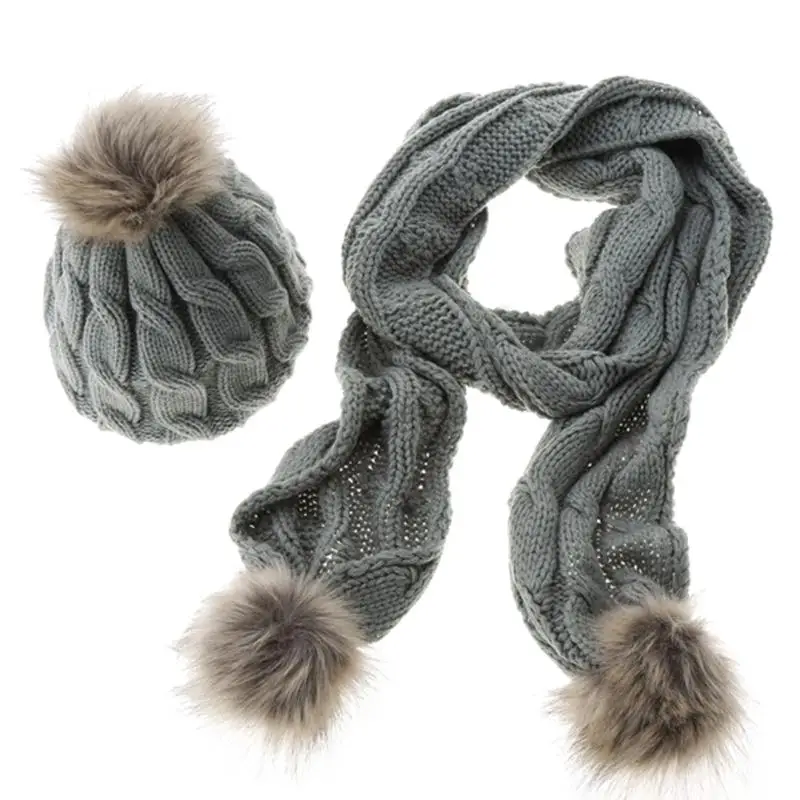 2015 зима теплая вязаная шапка комплект Для женщин утепленная шапка из искусственного меха шарф