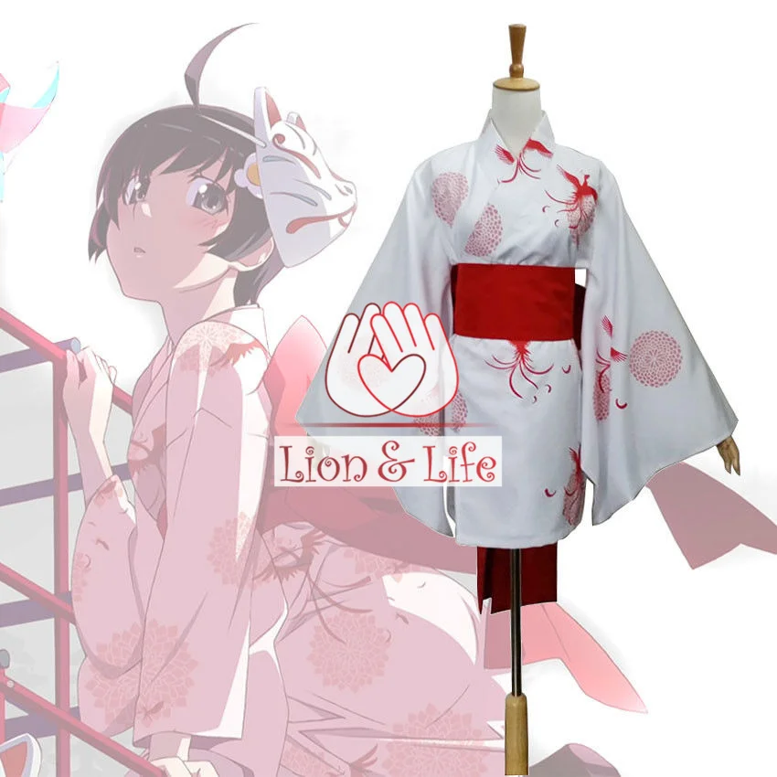 

Nise Monogatari Series Araragi Tsukihi Short White Kimono Yukata Cosplay Costume