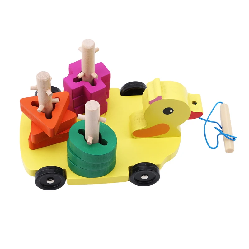 Creative Wooden Block Plate Toy Duck Pull Carriage Cannula Pillar Vehicle Fun Funny Gadgets Novelty Interesting Toys | Игрушки и хобби