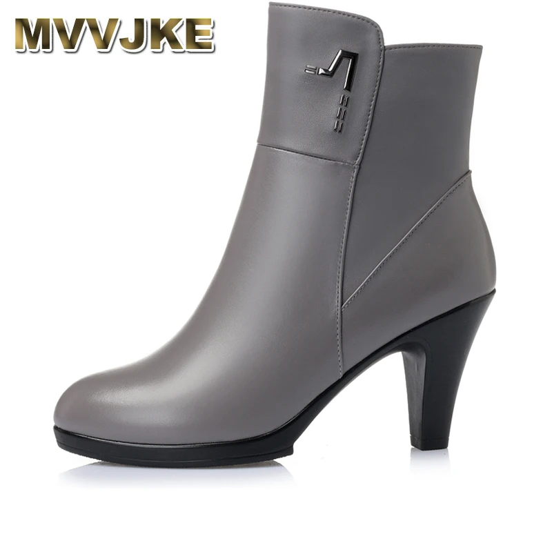 

MVVJKE New Shoes Women Boots High Heels Ankle Boots Pointed Toe Genuine Leather Mar Boots Zip Ladies Shoes