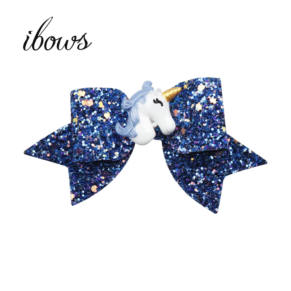 

4''Chunky Glitter Hair Clips Shiny Material Resin Unicorn Rainbow Winter Party Bow For Girl Princess Party Headwear Accessories