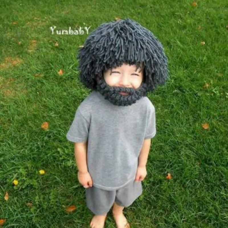 

New Wig Beard Hats Hobo Mad Scientist Rasta Caveman Handmade Knit Warm Caps Kids Children Halloween Funny Party Mask Beanies