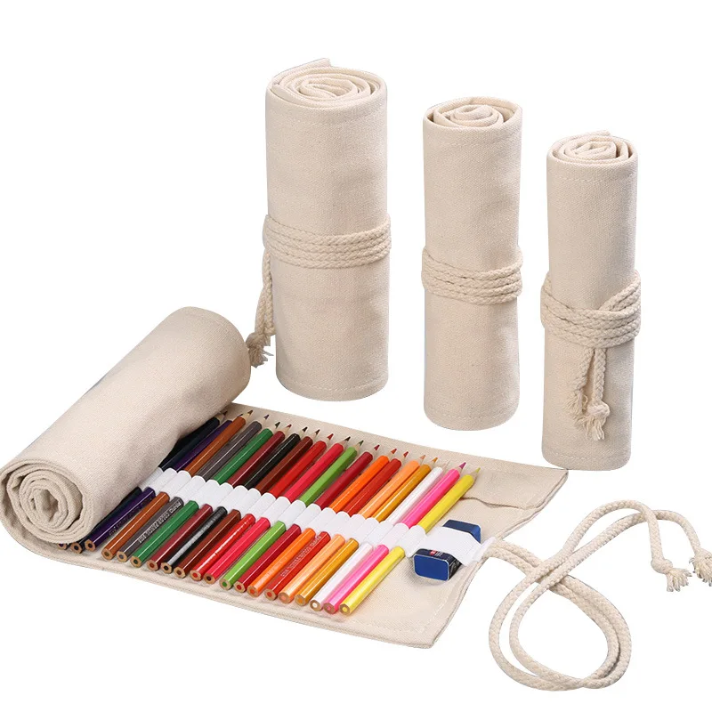 

Handmade 36 Holes Canvas Roll Up Makeup Pencil Bag Wrap Curtain Pen Case Holder Storage Pouch School Supplies