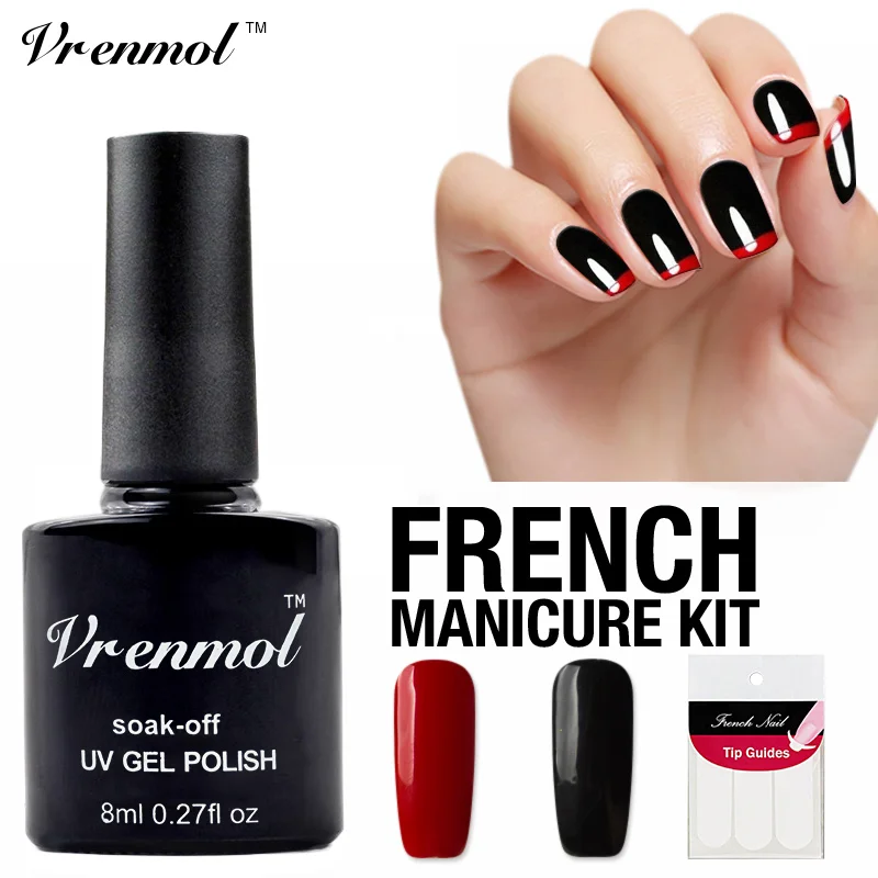 Vrenmol 2 шт Бесплатный подарок Французский стикер+ белая и аеанская паста цветной лак для ногтей отмачивайте ногти "сделай сам" дизайн