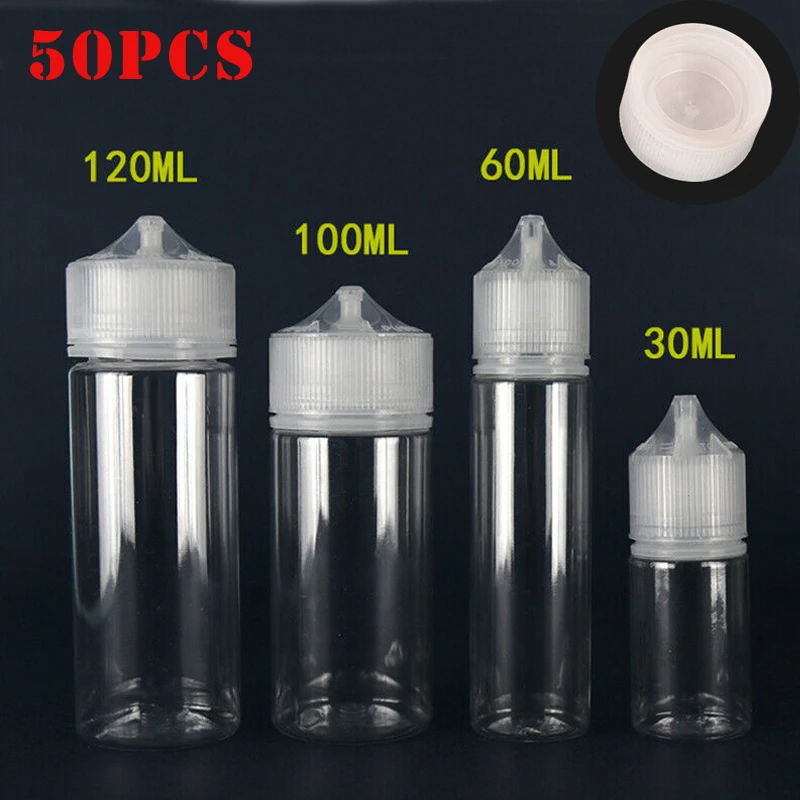 

50pcs 30ml/60ml/100ml/120ml Empty PET Plastic Dropper E Liquid Eye Clear Water Bottles Long Tip Cap juice Oil Vape Pen Bottle
