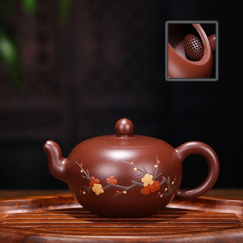 

Yixing Famous Full Manual Dark-red Enameled Pottery Teapot Ball Hole Warm Blow Teapot Kungfu Online Suit Tea Set