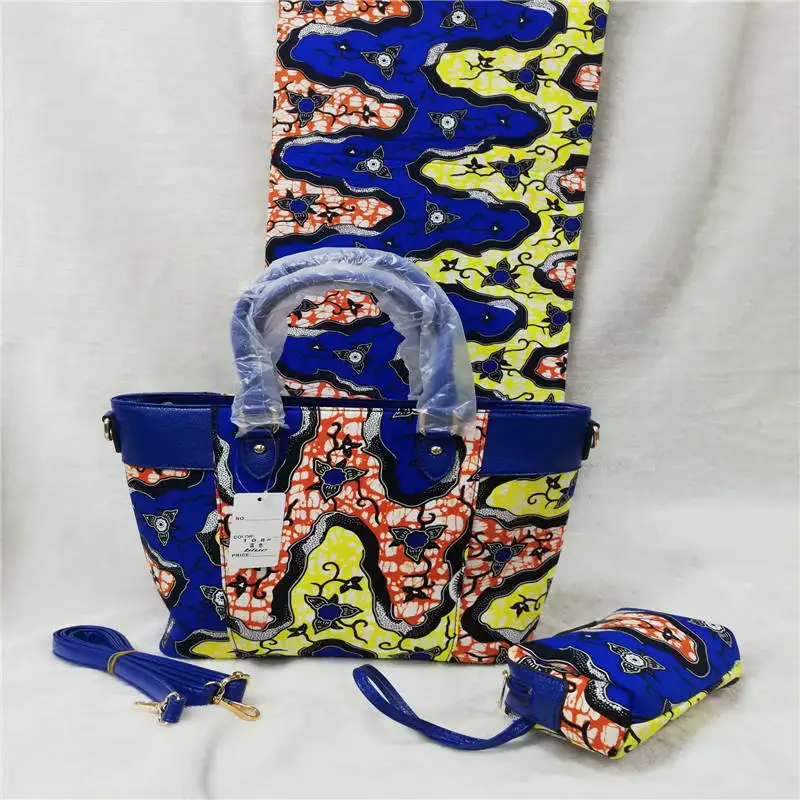 

Hollandais Wax Handbag Set African Prints Bag With Real Dutch wax Fabric 6 Yards 100% Cotton For Women's Bag ! L60956