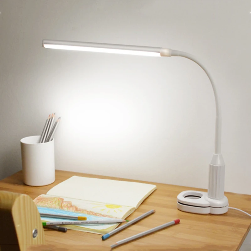 Modern creative white adjustable Clip table lamp student dormitory