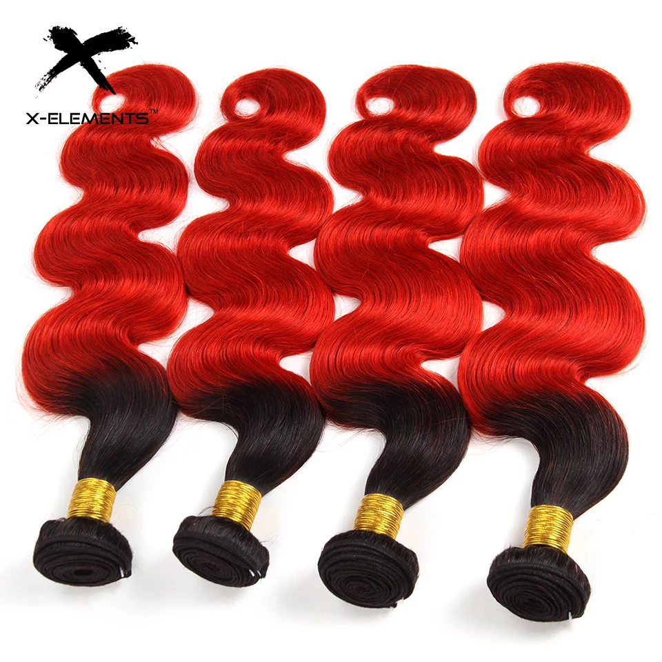 X-Elements Brazilian Ombre Body Wave Hair Bundles T1B 30 Burgundy 39J Purple Colored Human Hair Weave Non-Remy Hair Extensions (18)
