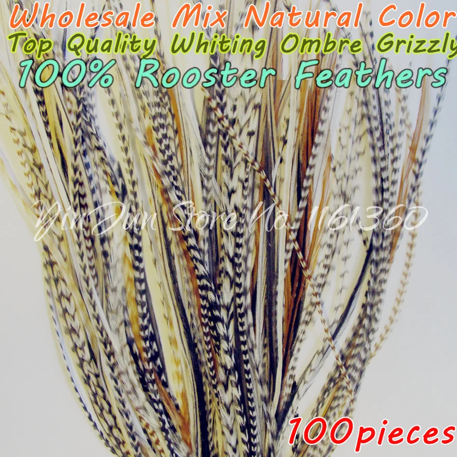 

100pcs 6"-12" Fly Tying Grizzly Saddle Natural Hair Rooster Feathers Ombre Grizzly Extensions Hair Accessories for Women Styling