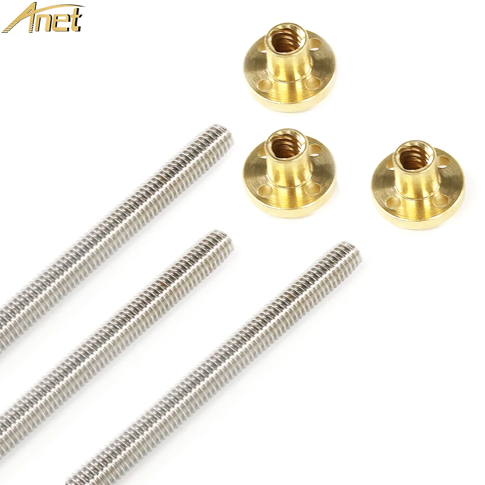 

Anet 3d printer parts 3pcs Stainless Steel Lead Screw 8MM 345mm trapezoidal spindle screw+ 3pc copper nut Lead Screw for Anet A6
