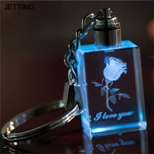 Струйный 1 шт. женский подарок с розами люминесцентный брелок квадратный кристалл светодиодный светильник брелок для ключей аксессуары для ключей