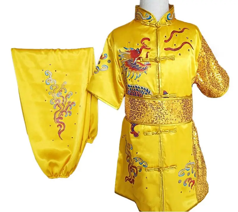 

kids&adult embroidery dragon martial arts wushu competition suits kung fu uniforms changquan clothing blue/yellow