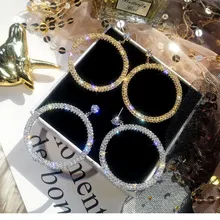 Блестящая сторона модный бренд ювелирные изделия кристалл круглые серьги гвоздики для женщин подарок простой стиль пирсинг серьги с короной