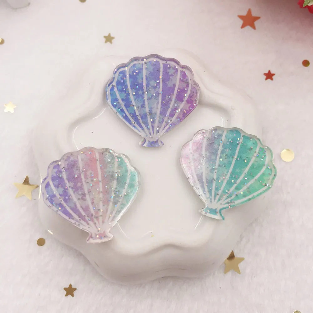

Colorful Glitter shell Flat back Acrylic sheet Rhinestone Miniature pattern applique 6pcs DIY Wedding scrapbook craft OR68