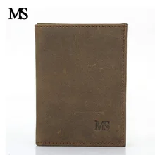 MS Men Wallets High Quality Crazy Horse Leather Wallet With Credit Card Holder Cow Leather Vintage Purse 