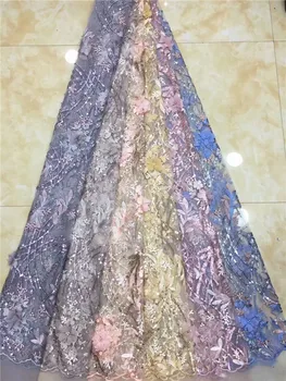 

2019 Newest Arrival Beautiful French 3D Beaded Lace Fabric Fashion Bright African Nigerian Lace Fabric For Party Dress Yellow