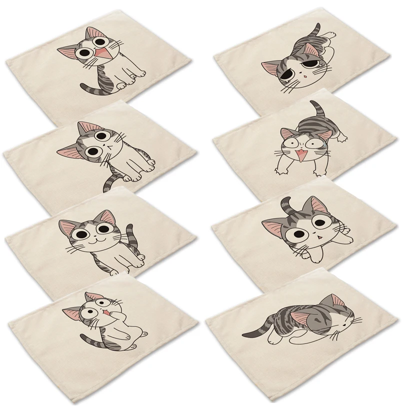 

Cotton Linen Table Mat Cute Cat Cartoon Animal Pattern Placemats For Children Kids Kitchen Dining Place Mats Pads