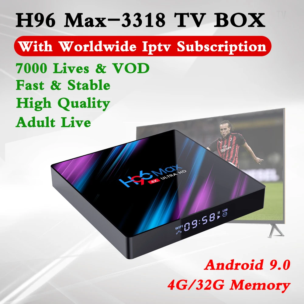 

H96Max Android 9.0 Smart TV Box 4G/32G With Acebird Pro Iptv Subscription Scandinavia Portugal Israel Poland Adult 7000Live&VOD
