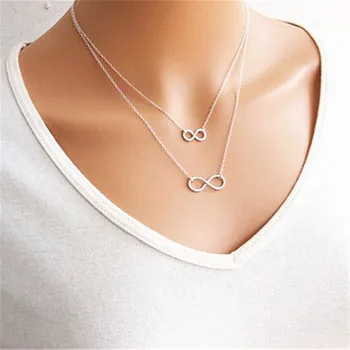New Gros Collier Femme Multi Layer Necklace Chain Bisuteria Mujer Double Infinity Necklaces Pendants Fashion Neck Jewelry