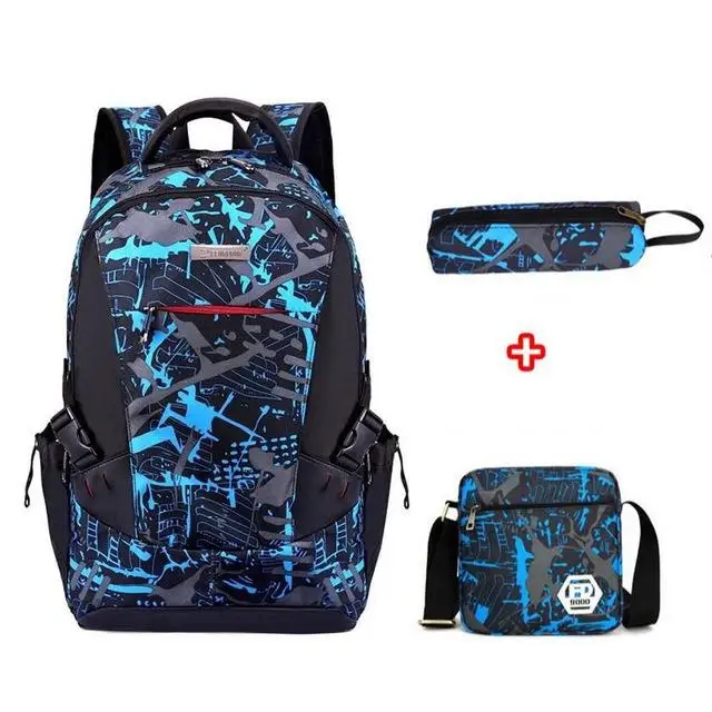 Модные школьные сумки для подростков школьные сумки большой емкости школьные сумки для книг водонепроницаемый студенческий рюкзак - Цвет: Blue 3pcs