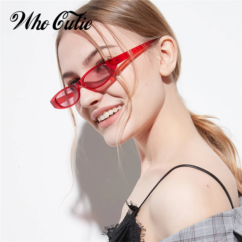 

WHO CUTIE Small Rectangular Sunglasses Women Brand Designer Vintage Narrow Crystal Frame Tiny Rectangle Sun Glasses Shades OM638
