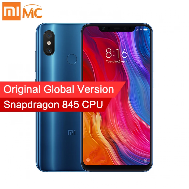 В наличии глобальная версия Xiaomi mi 8 Ми мобильные телефоны 6 ГБ 64 Snapdragon 845 Octa Core 21