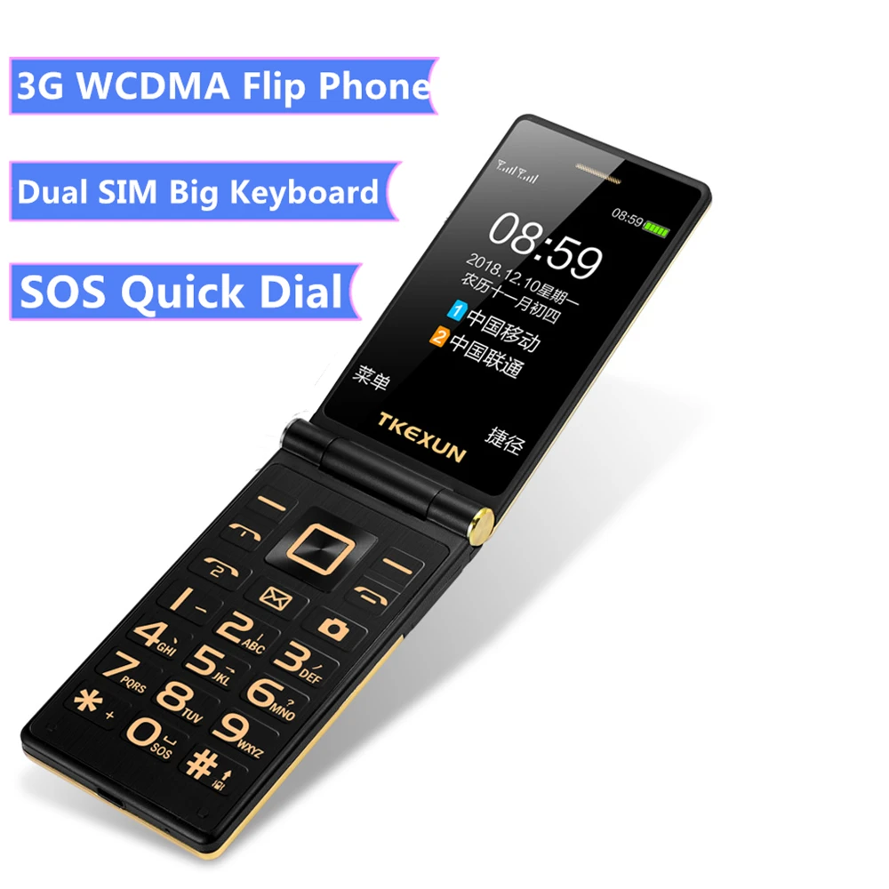 Дешевый 3g WCDMA Флип Мобильный телефон TKEXUN M2 плюс 3,0 Дюймовый сенсорный Экран старший телефон Роскошные быстрого набора SOS мобильный телефон PK G10