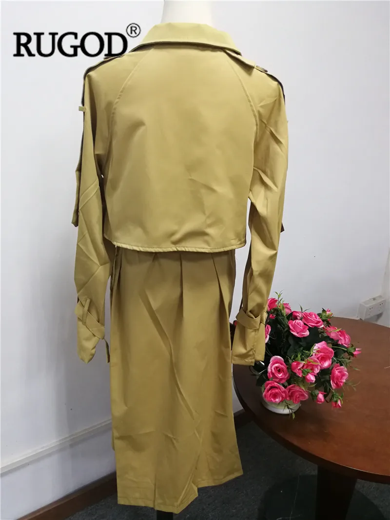 RUGOD, винтажное модное женское пальто X-Long, с отложным воротником, одноцветное, с регулируемой талией, с широкой талией, тренч для женщин