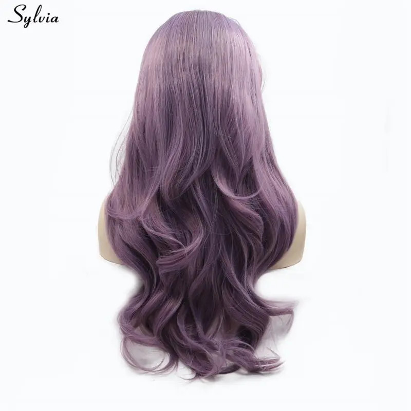 Sylvia Long Soft Wavy Tyrian Purple Wigs lace front wig synthetic heat resistant fiber glueless 180% density (1)
