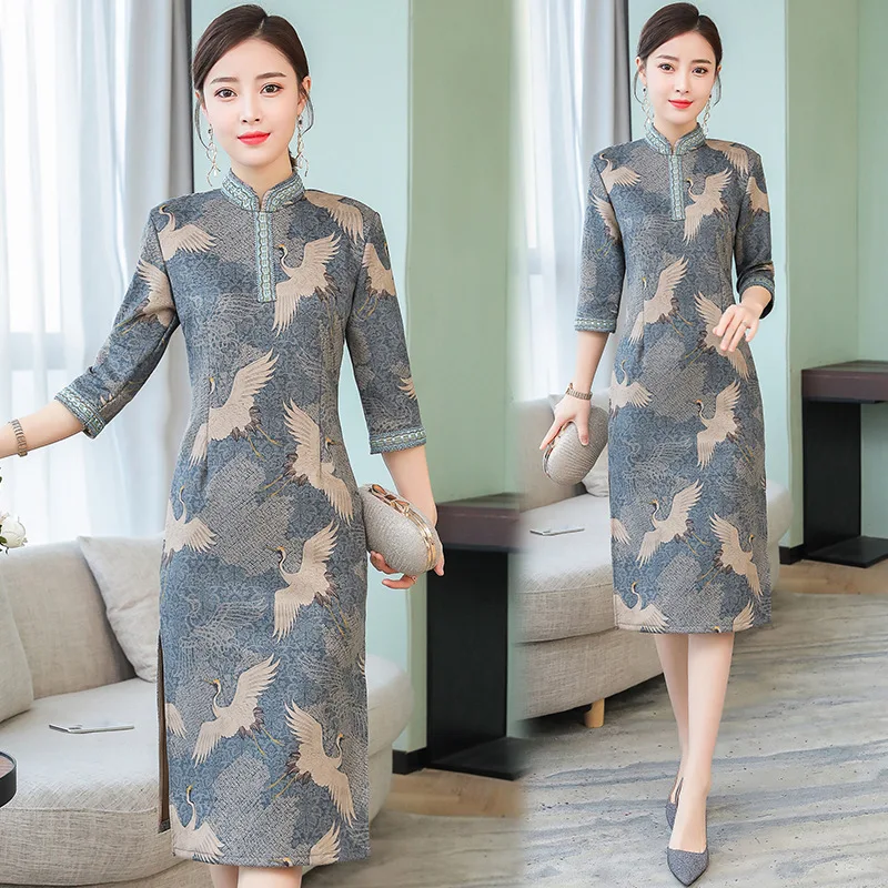 

Women's dress Large size 2019 spring new improved cheongsam slit dress fashion slim sexy dress high quality elegance vestidos