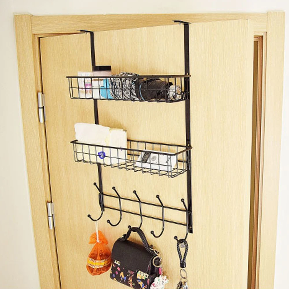  Nail-free door hook hanger mute door rear storage rack door back shelf with hooks bedroom bathroom  - 32907729474