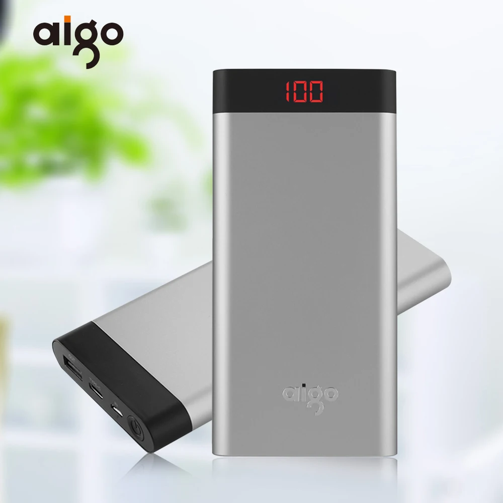 Aigo 10000 mAh Powerbank Super dunne LCD Digitale Display Type-C & Micro USB Dual Inports Draagbare Mobiele Backup Power bank