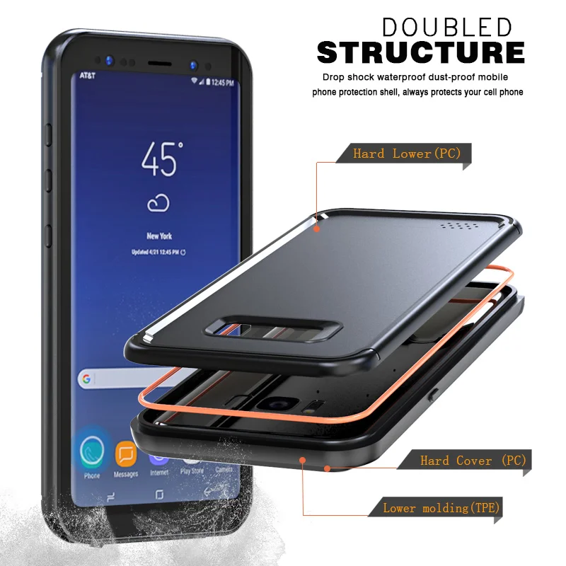 

High quality Outdoor phone Case For Samsung S8 Dustproof Waterproof Shorkproof Bag Shell Full Body Cover IP68 Christmas gift