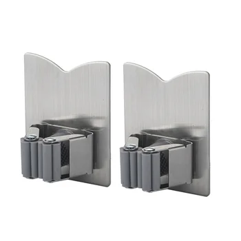 

2Pcs No Drilling Stainless Steel Removable Self Adhesive Mop Hooks Rack Organizer Hanger for Bathroom Home Hotel A30