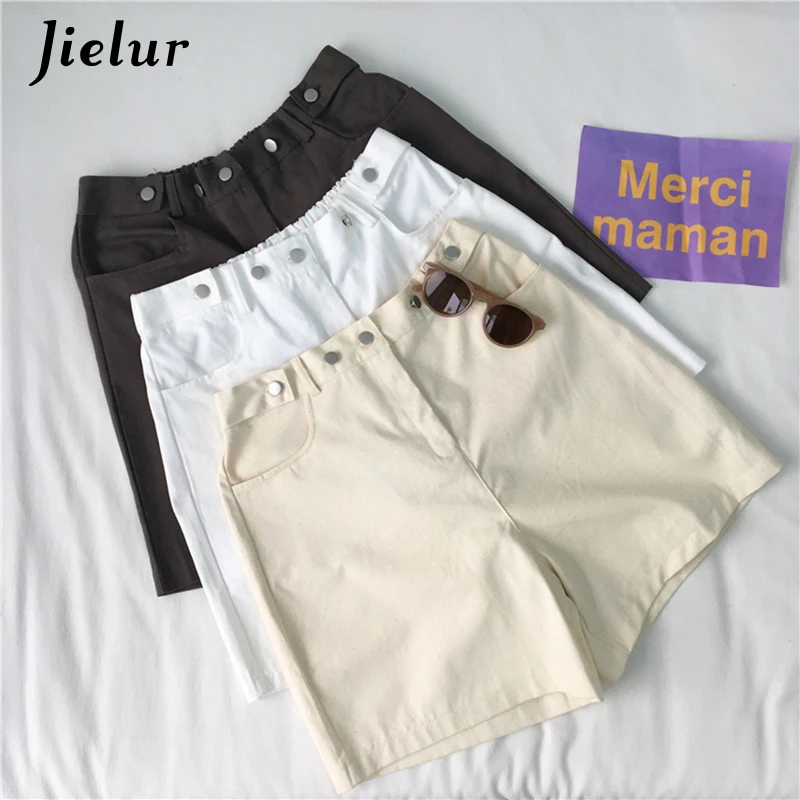 

Jielur Women Shorts Loose Casual Solid Color High Waist Pockets 3 Colors Womans Short Harajuku Shorts Feminino New 2019 Summer