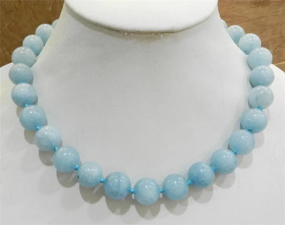 

14MM BRAZILIAN AQUAMARINE GEMS ROUND BEADS NECKLACE 18" AA WW