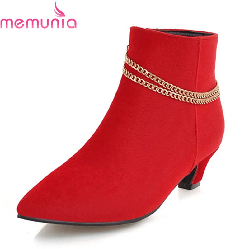 

MEMUNIA size 34-48 new arrival 2020 fashion boots with chain pointed toe ankle boots for women elegant strange style heels boots