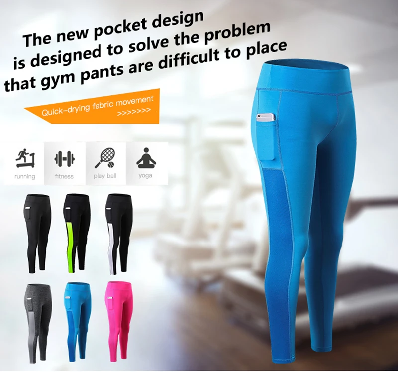 YEL новые сексуальные девушки карман тренажерный зал длинные Йога спортивные брюки женские компрессионные брюки обтягивающие фитнес-плотно леггинсы для бега