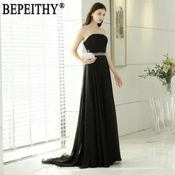 BEPEITHY vestido de festa Новое поступление вырез лодочкой плиссированные бусины пояс-кушак черные трапециевидные Длинные вечерние платья 2019