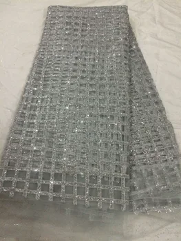 

Newest Jolin-243 african tulle mesh fabric sparkly glued glitter sequins lace fabric for party dress