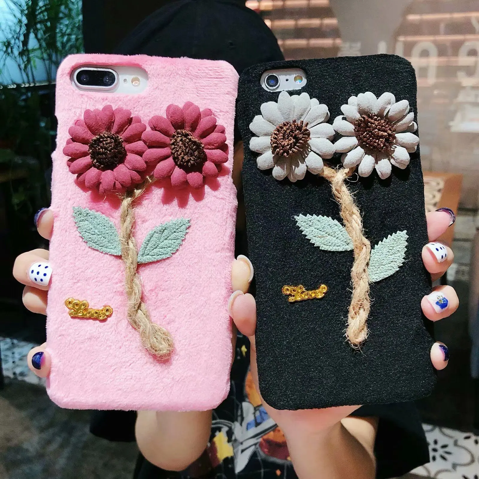 Fashion Lovely Flower Slim PC Plush Soft Back Case Cover For iPhone X 6s 7 8 Plus |