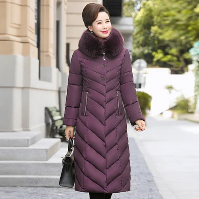 Новинка, зимняя женская куртка, плюс размер, 5XL, теплая утолщенная Женская куртка для среднего возраста, зимнее пальто с капюшоном, тонкое женское пальто, длинные парки - Цвет: Deep purple
