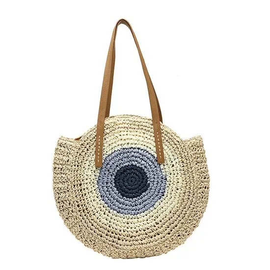 Round Straw Beach Bag Summer Large Capacity Hand-woven Women Handbag Totes Bag Travel Shopping Female Tote Wicker Bags
