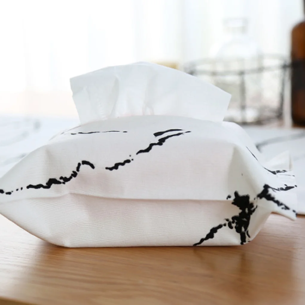 

Nordic Style Simple Black White Tissue Box Cover Cloth Marbling Storage Holder Bag Home Decor