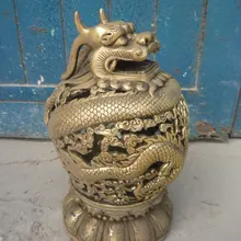 Редкий Старый династии Мин меди курильница/ладан плита, с резьбой и марки, полые дракон